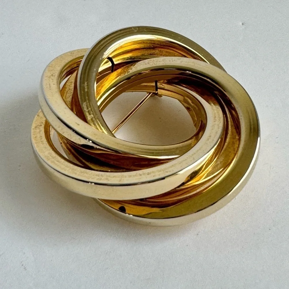 Vintage Gold Tone Concentric Circles Brooch Wreath Statement Large‎ Cocktail Pin